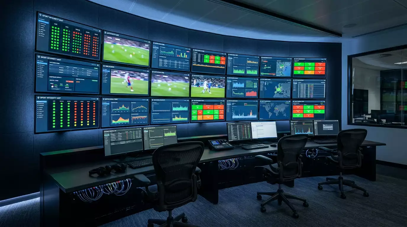 UFC event control room with integrity monitoring displays